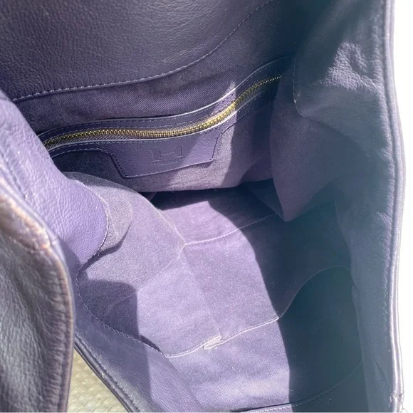Halston Heritage Leather Tote XL oversized Bag eggplant purple slouchy hobo - Picture 7 of 12